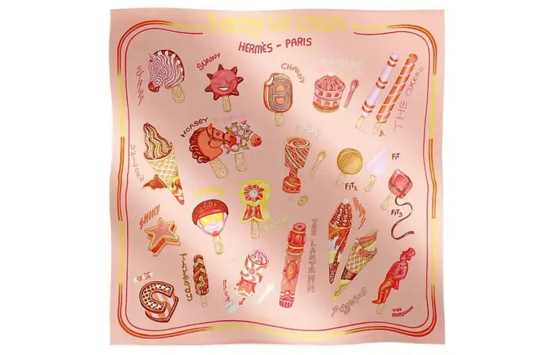 HERMES Fun Ice Cream Scarves Women's Pink