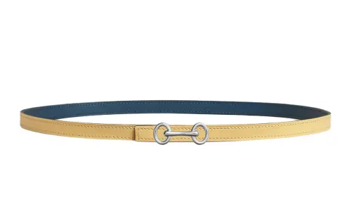 HERMES Pattern Buckle Decoration, Smooth Buckle Leather Belts Women's Yellow/Blue Width 1.3cm