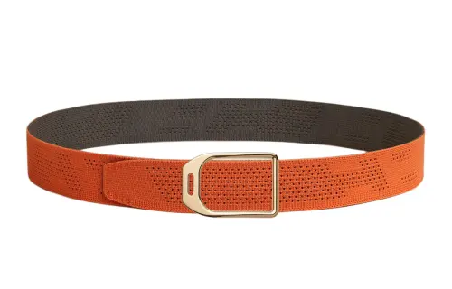 HERMES Cone Buckle, Smooth Buckle Belts Men's Orange/Gray Width 3.8cm