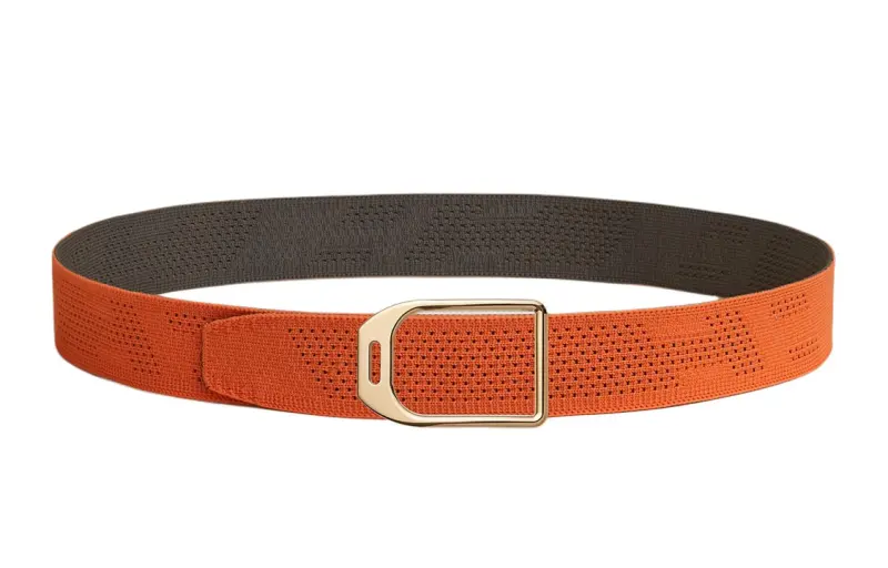 HERMES Cone Buckle, Smooth Buckle Belts Men's Orange/Gray Width 3.8cm