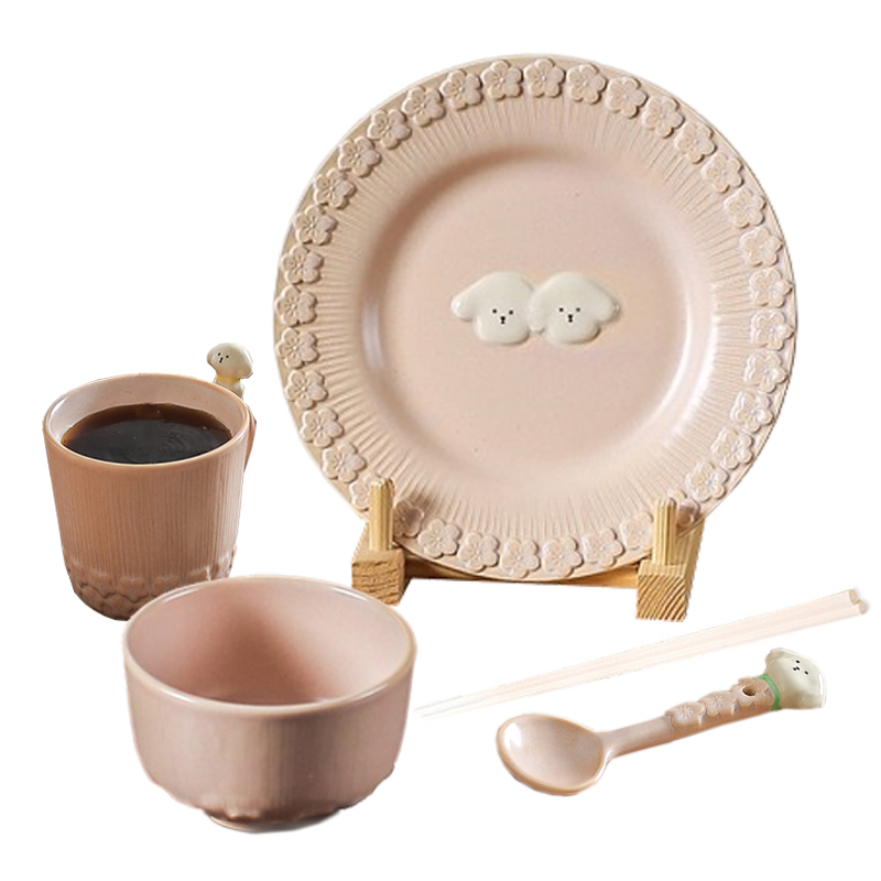 Kawashimaya KAWASIMAYA cute cherry blossom pink household rice bowl noodle bowl for one person high-end creative bichon plate serving plate ceramic tableware