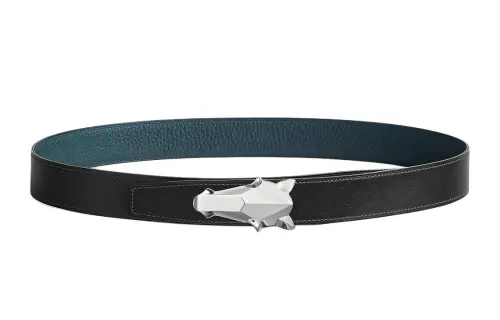 HERMES Destrier Stainless Steel Calfskin Leather Belts Men's Width 3.2cm