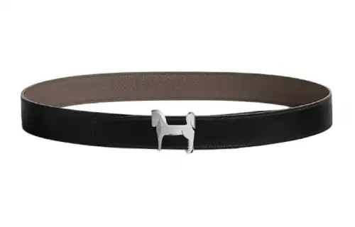 HERMES Panache Brushed Stainless Steel, Calfskin Leather Belts Men's Width 3.2cm