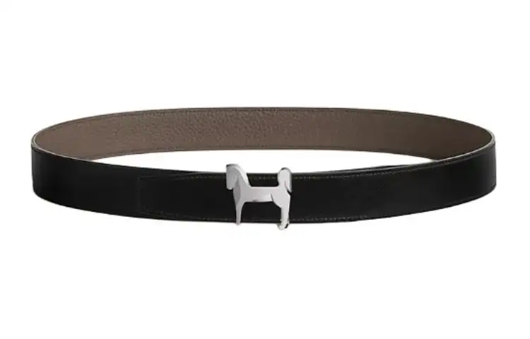 HERMES Panache Brushed Stainless Steel, Calfskin Leather Belts Men's Width 3.2cm