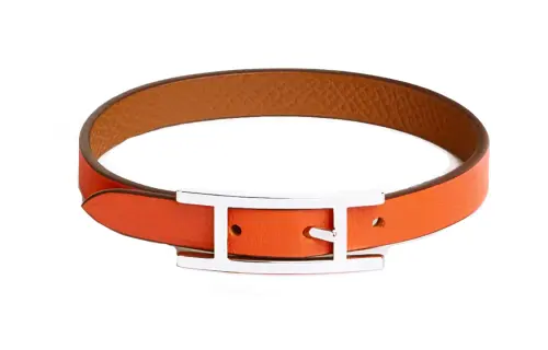HERMES Behapi Calfskin, Palladium Plated Wristbands Men's Orange