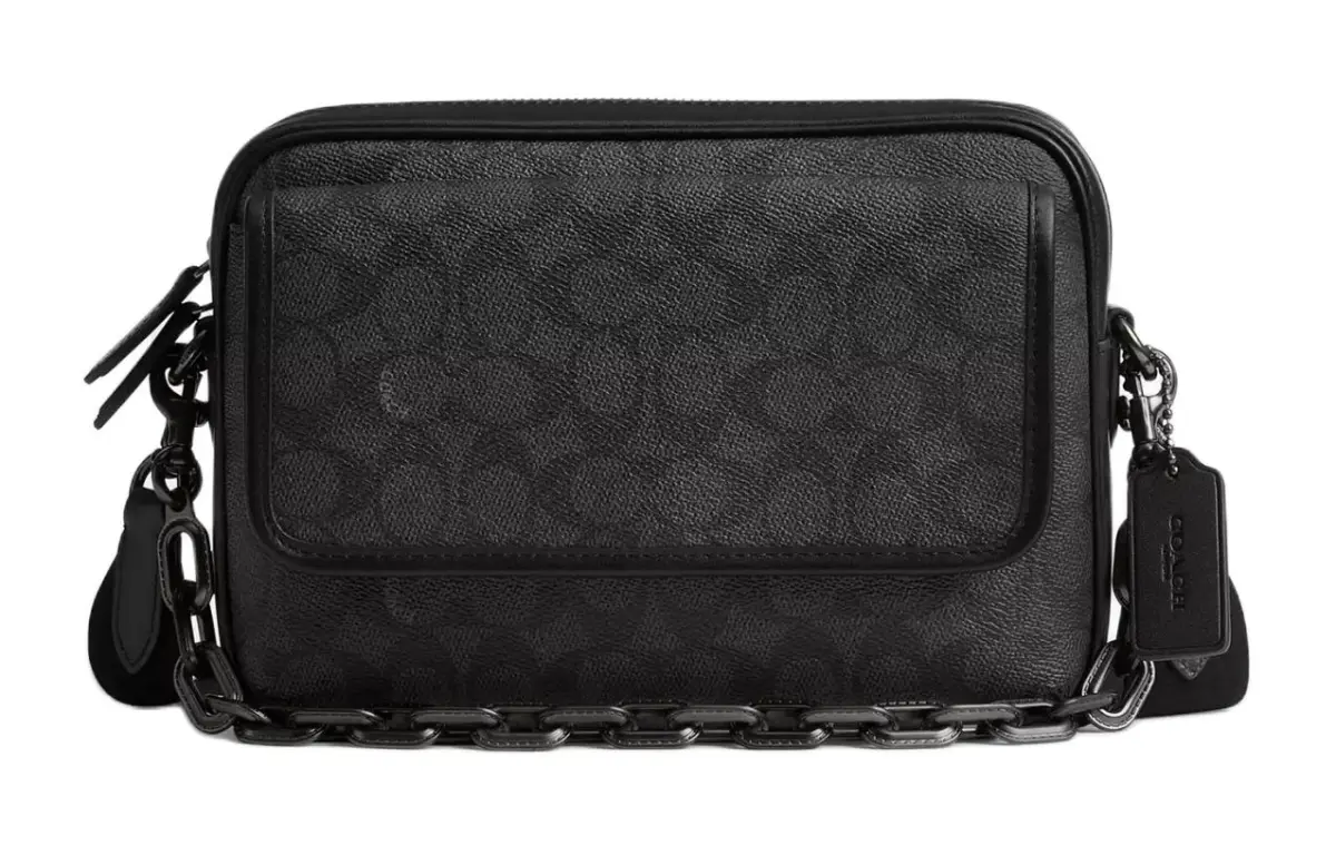 COACH Charter Iconic Coated Canvas With Calfskin Shoulder Bag, Crossbody Bag Medium Men's Charcoal