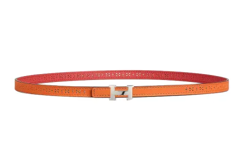 HERMES Mini Palladium Plated Metal, Calfskin Leather Belts Women's Width 1.3cm