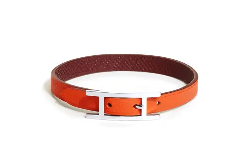 HERMES Behapi Calfskin, Palladium Plated Wristbands Men's Orange