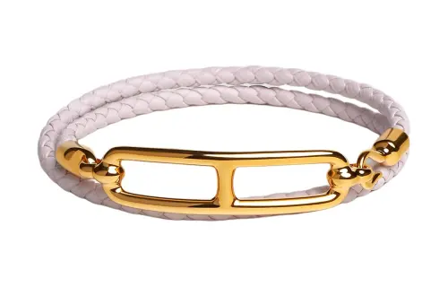 HERMES Calfskin Gold Plated Bracelets Women's Light Purple