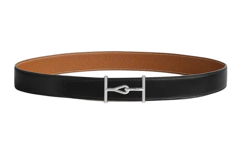 HERMES Jumbo Leather Stainless Steel Calfskin Leather Belts Men's Width 3.2cm