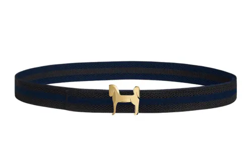 HERMES Small Horse Pattern Buckle, Smooth Buckle Belts Men's Black/Blue Width 3.2cm