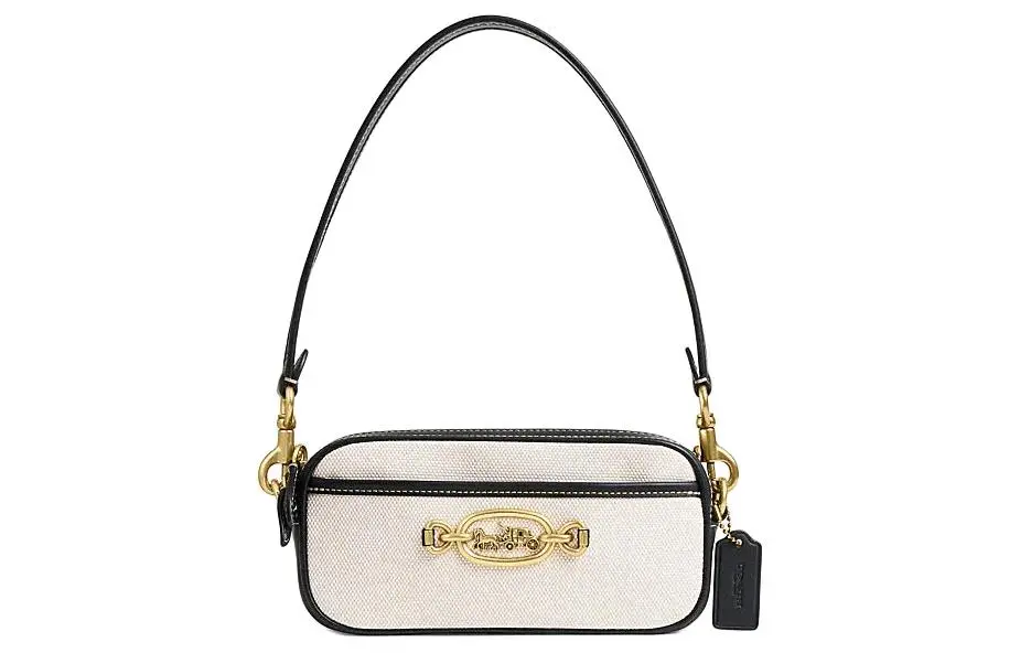 COACH Fabric With Cow Leather Handbag, Shoulder Bag Small Women's Saltstone & Black