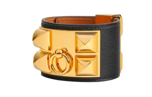 HERMES Chien Gold Plated Wristbands Women's Gold