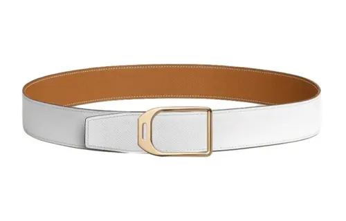HERMES Brass Metal Plated, Calfskin Leather Belts Men's Width 3.8cm