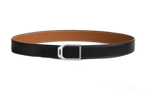 HERMES Calfskin Leather Belts Men's Width 3.2cm