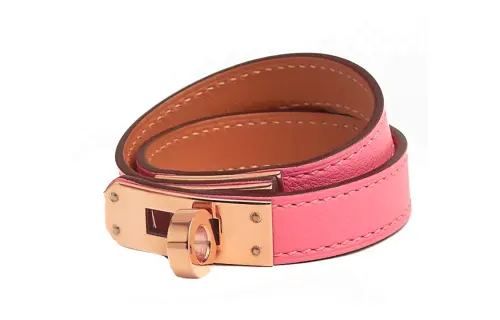 HERMES Calfskin, Rose Gold Plated Wristbands Women's Pink