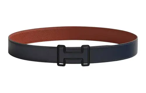 HERMES Togo PVD Metal Plated Calfskin Leather Belts Men's Width 3.8cm