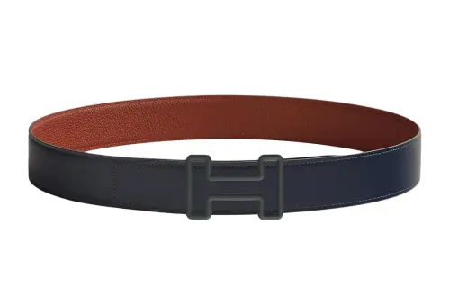 HERMES Cut Out H Letter Buckle, Smooth Buckle Leather Belts Men's Black/Brown Width 3.8cm