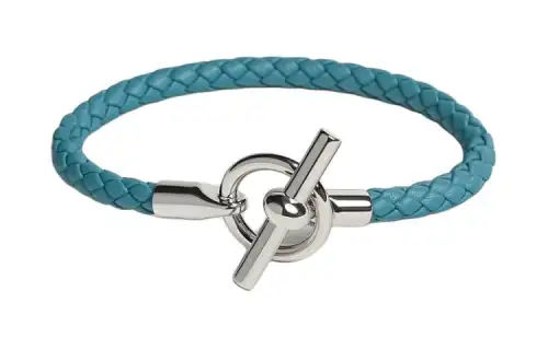 HERMES Glenan H Calfskin, Palladium Plated Bracelets Unisex Blue
