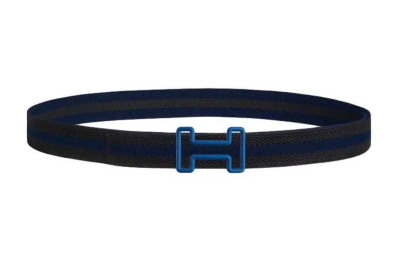 HERMES Nylon Rubber Stainless Steel Leather Belts Men's Width 3.2cm