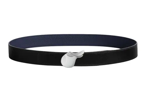 HERMES Palladium Plated Metal, Calfskin Leather Belts Men's Width 3.2cm