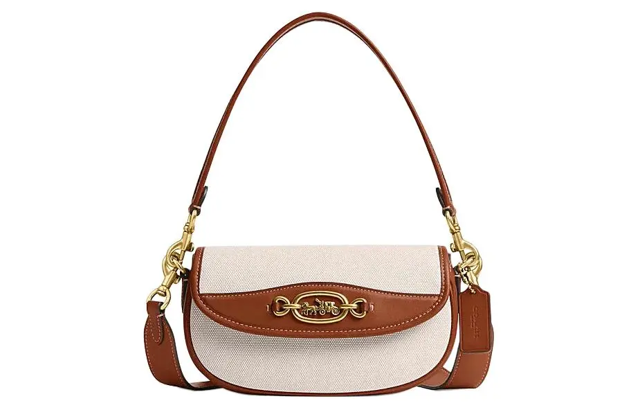 COACH Harley Fabric With Cow Leather Handbag, Shoulder Bag Small Women's Brass