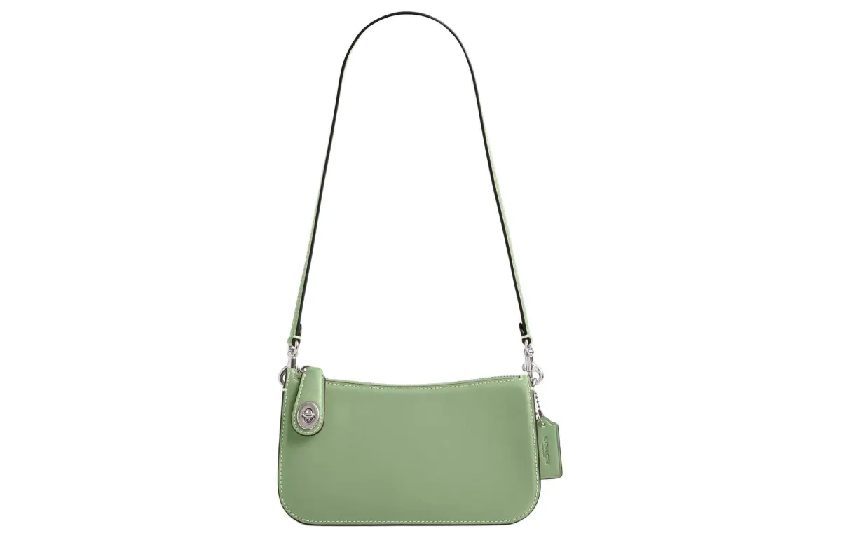 COACH Penn Glove Tanned Leather Crossbody Bag, Shoulder Bag Small Women's Silver & Light Pistachio