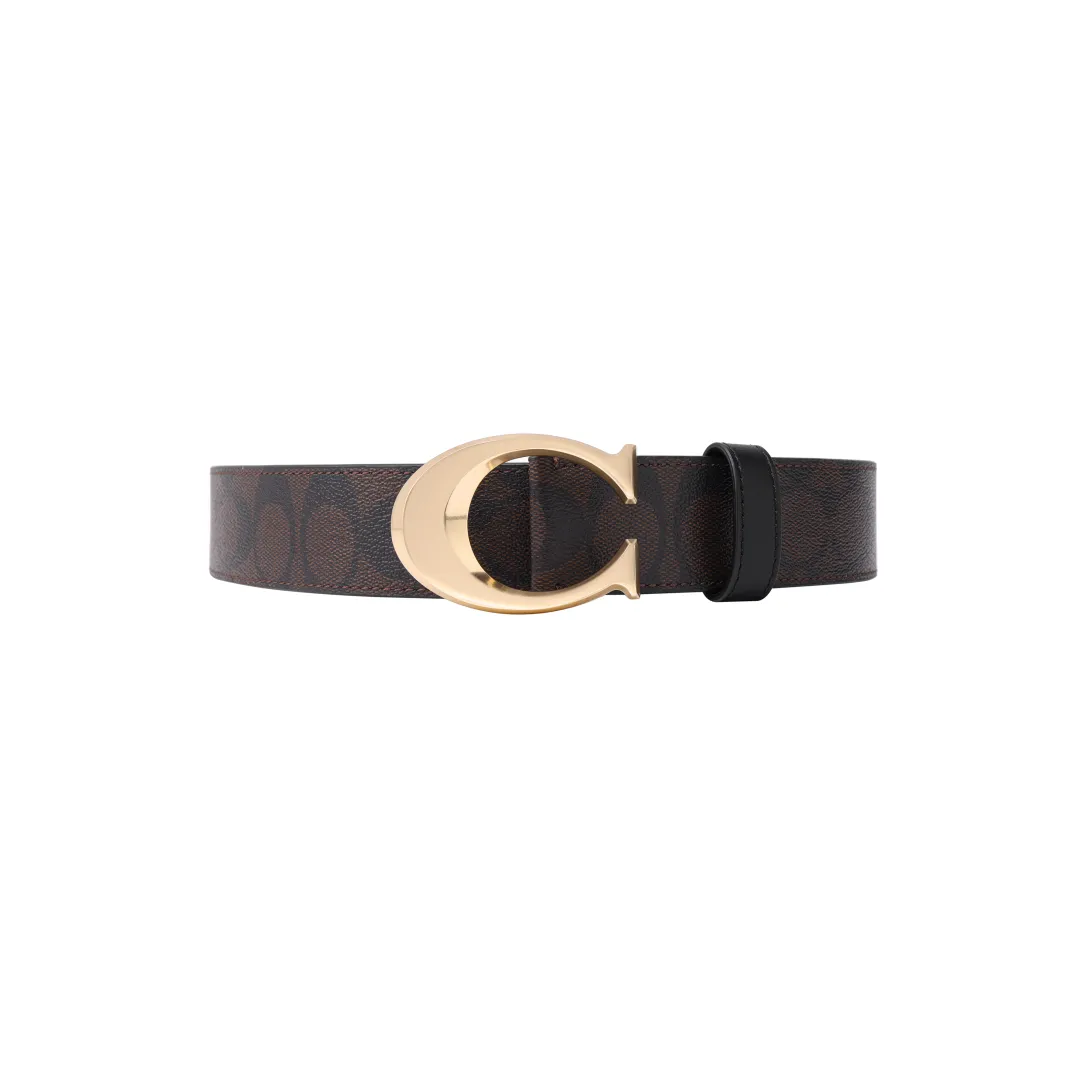 COACH Cow Leather Belts Men's Dark Brown Width 3.8cm