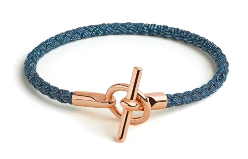 HERMES Denim, Rose Gold Plated, Cotton Leather, Fabric Bracelets Women's Blue