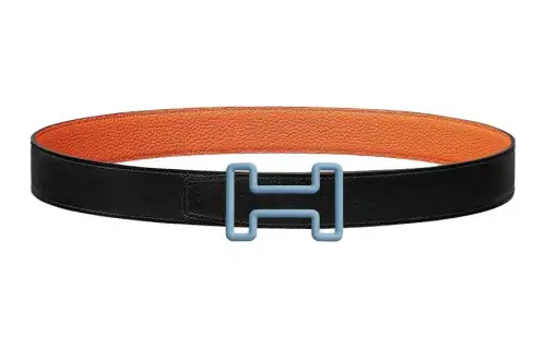 HERMES Tonight Color Rubber Calfskin Leather Belts Men's Width 3.2cm