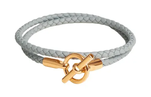 HERMES Glenan Calfskin Gold Plated Wristbands Women's Gray