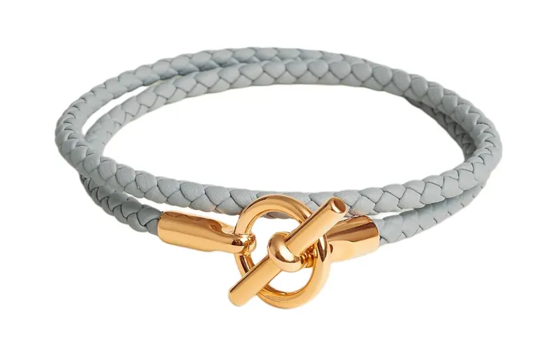 HERMES Glenan Calfskin Gold Plated Wristbands Women's Gray