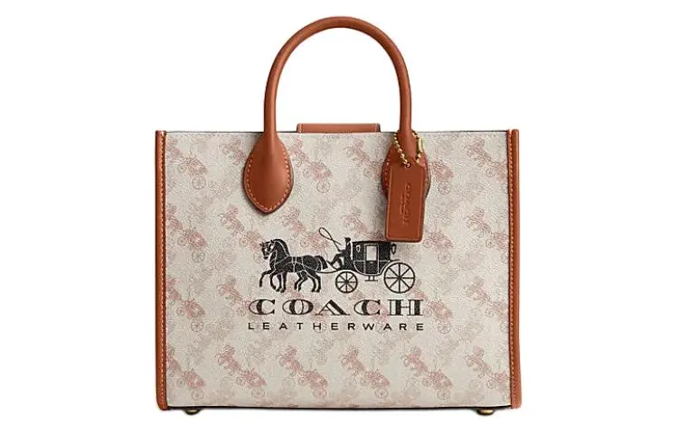 COACH Ace Artificial Leather With Cow Leather Tote Crossbody Handbag Medium Women's Chalk White & Highlighter Amber