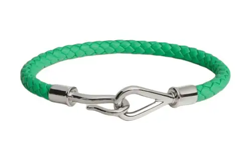 HERMES Calfskin, Palladium Plated Bracelets Men's Green