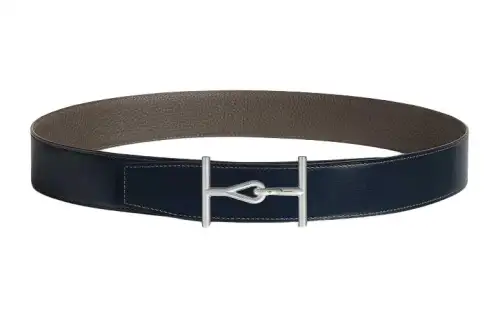 HERMES Stainless Steel Calfskin Leather Belts Men's Width 3.8cm
