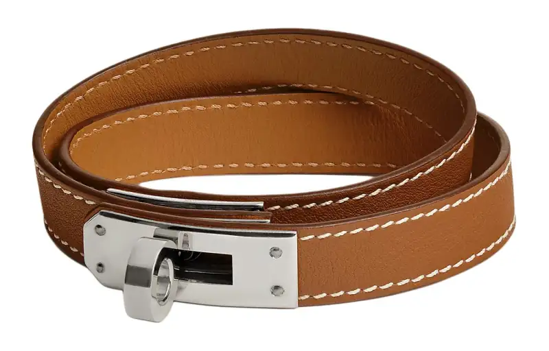 HERMES Calfskin, Palladium Plated Wristbands Women's Brown