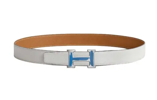 HERMES Metal Calfskin Leather Belts Men's Width 3.2cm