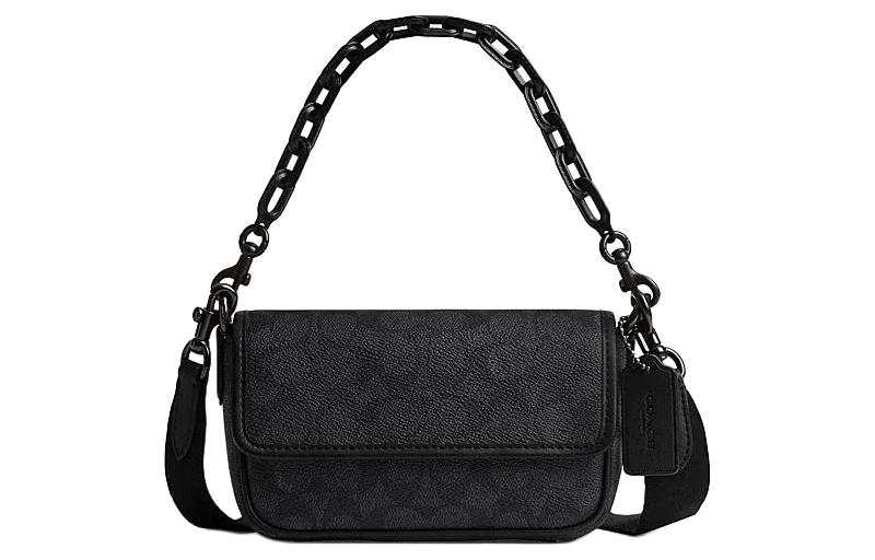 COACH Charter Coated Canvas Handbag, Shoulder Bag, Crossbody Bag Small Unisex Charcoal Black