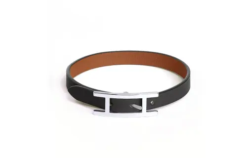 HERMES Calfskin Wristbands Men's Black/Fauvism