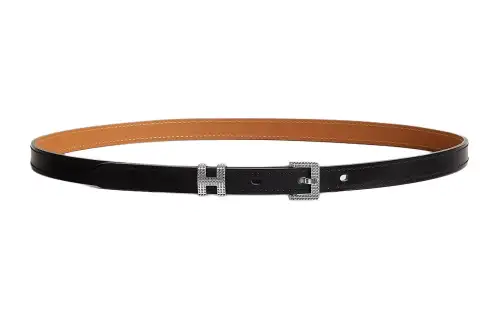 HERMES Cow Leather, Palladium Plated Leather Belts Women's Width 1.5cm
