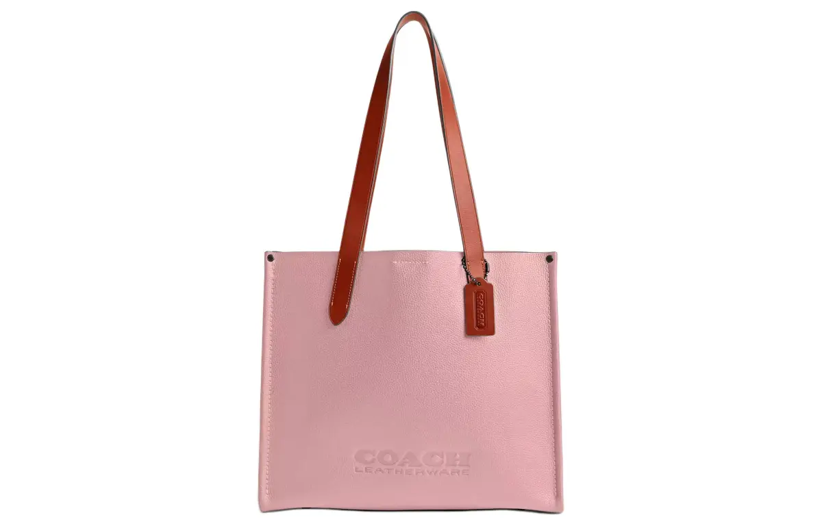 COACH Relay Polished Pebble Leather Tote Bag, Shopping Bag Shoulder Bags Large Men's Light Pink