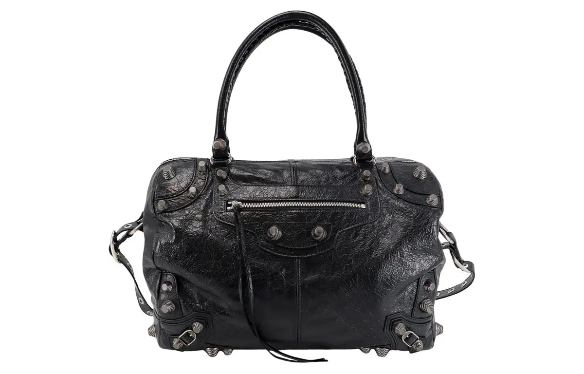 Balenciaga Leather Handbag Travel Bag Unisex Black