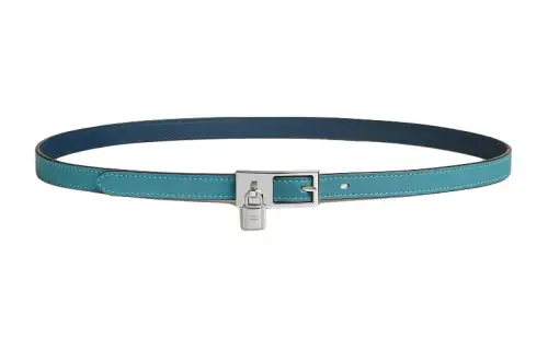 HERMES Double Sided Design, Smooth Buckle Leather Belts Women's Blue Width 1.5CM