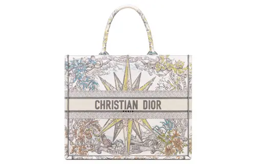 DIOR BookTote Embroidery Tote Bag, Shopping Bag, One Shoulder Handbag Large Women's White