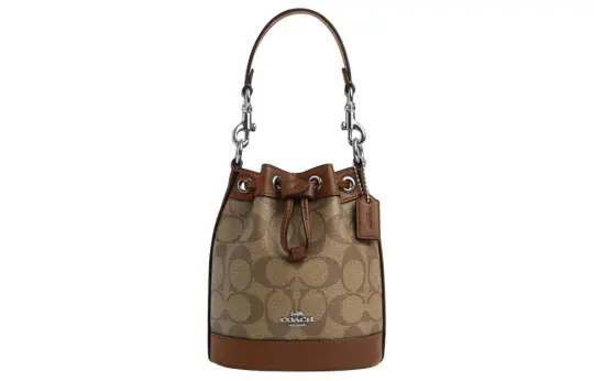 COACH Dempsey PVC With Skin Bucket Bag, One Shoulder Handbag, Crossbody Bag Mini Women's Brown