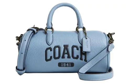 COACH Rowan Leather Boston Bag, Crossbody Handbag, Shoulder Bag Small Women's Blue