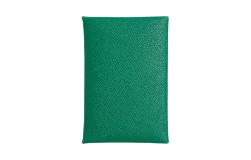 HERMES Calvi Epsom Calfskin Card Holder Women's Shimmering Green & Milton Yellow