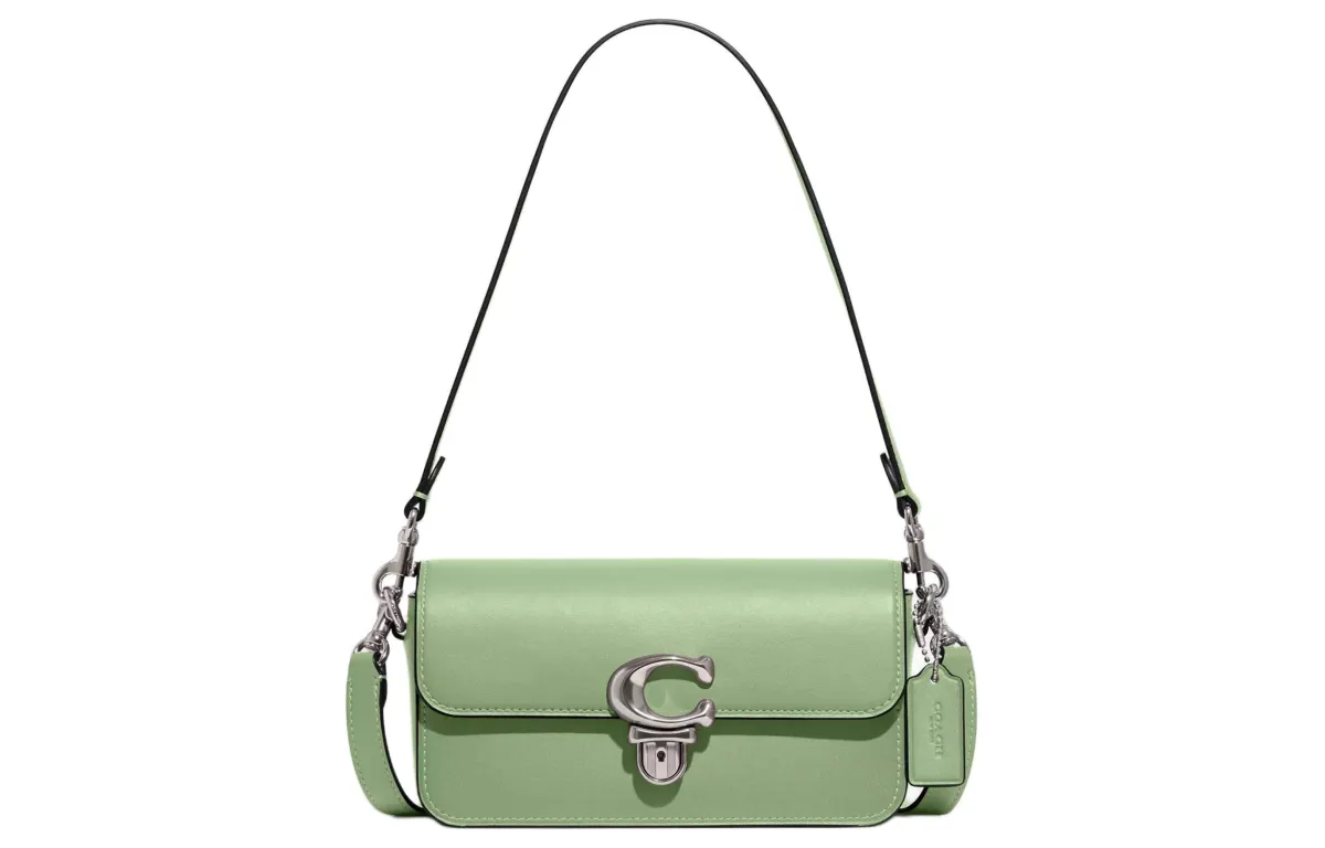 COACH Studio Glove Tanned Leather Portable Crossbody Bag, Shoulder Bag Small Women's Silver & Light Pistachio