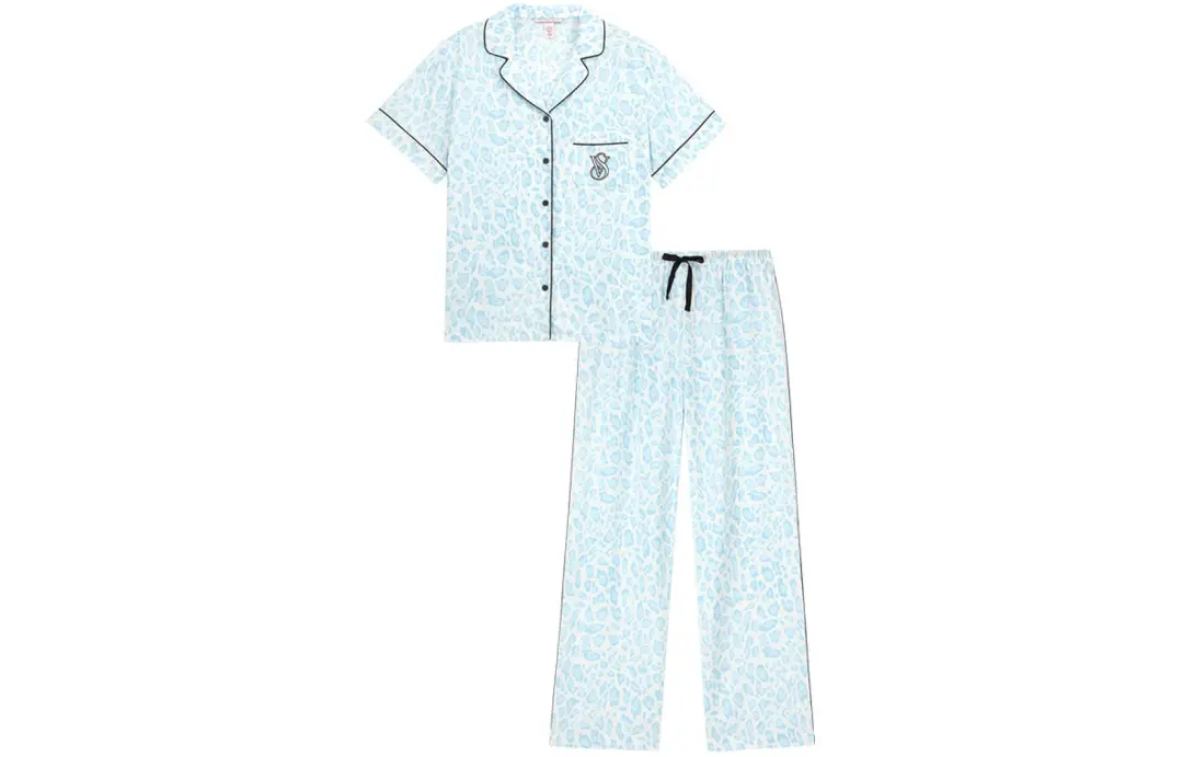 Victoria's Secret Pajama Set Women's Gift Box Set Included Blue Leopard Print
