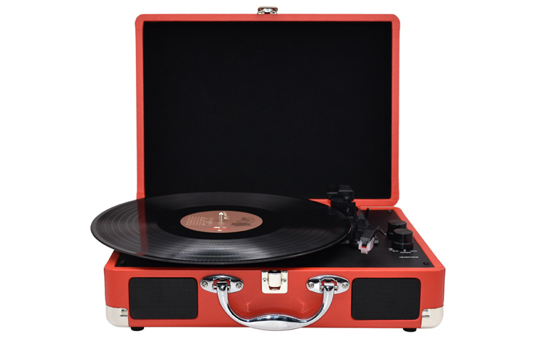 Danke Factory D.K. CREATIVE WORKSHOP Vinyl Record Player MDY-1603 Wireless Bluetooth Speaker Compatible with Multiple Sizes of Vinyl Ruby Stylus Accurate Pickup High-Looking Retro Suitcase Vinyl Album Record Player